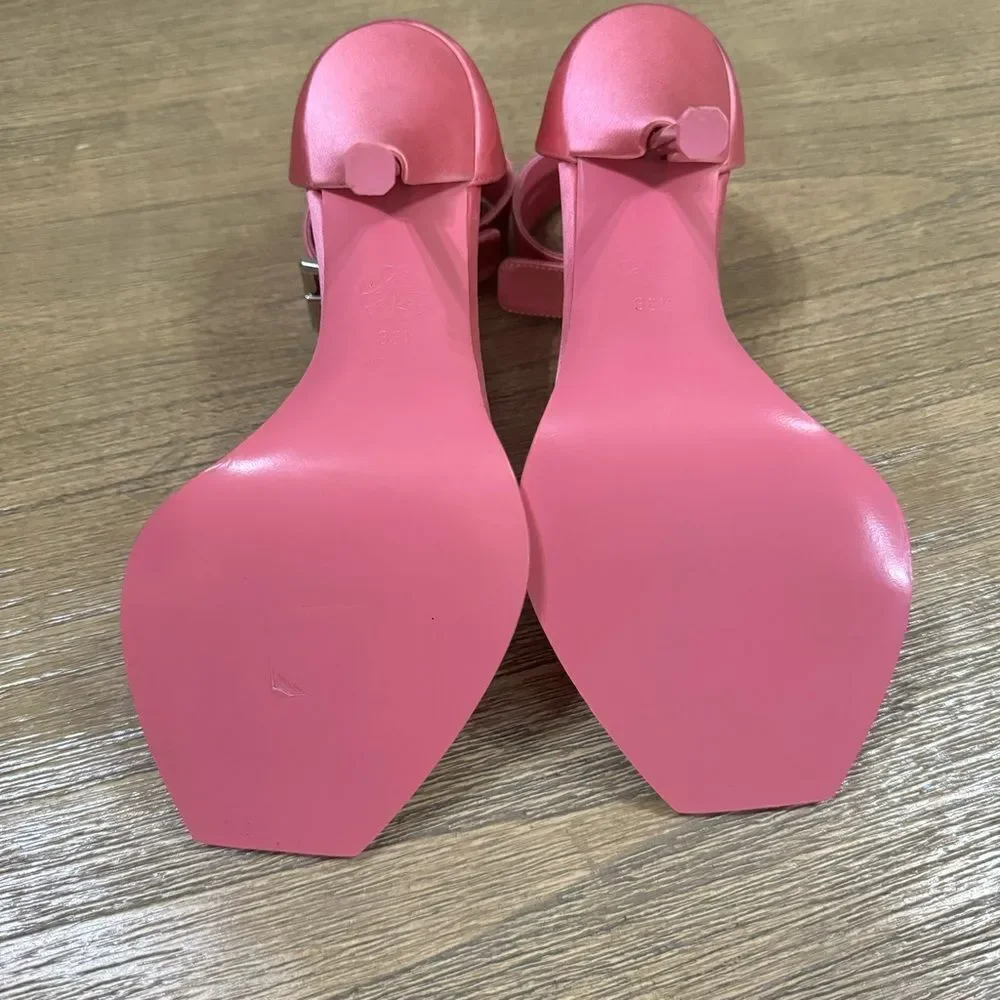 Alexander McQueen Stiletto Sandal Heels Pink Calf Leather Satin US 6.5‎ / 36.5